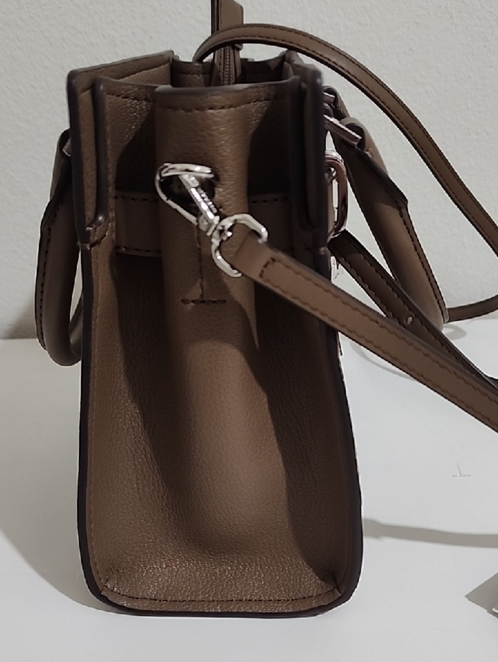 Michael Kors Taupe Patchwork Leather Satchel with Signature Charm - Picture 6 of 13